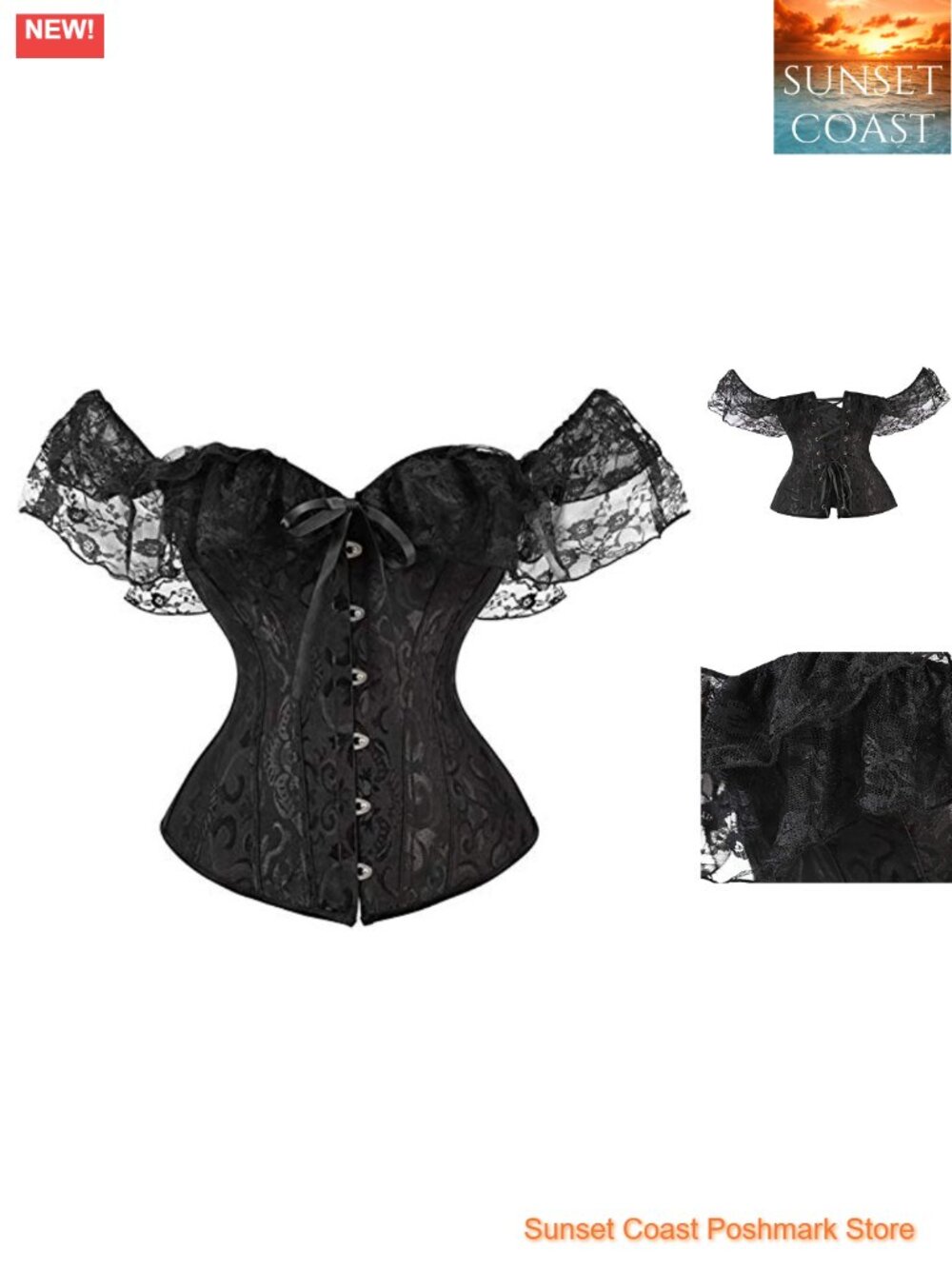 Jacquard Lace Up Overbust Corset Top Steel Busk Boned Bustier